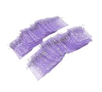 Cloimei 50PCS Star Pattern Drawstring Sheer Mesh Bags Transparent Organza Gift Pouches For Wedding Favors Christmas Candy Jewelry Packaging 4.5x3.3 Inch (Purple)