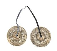 Cloimei Authentic Tibetan Cymbals Handcrafted Brass Meditation Chimes Bells with Auspicious Patterns for Yoga Sound Spiritual Healing and Mindfulness Practice