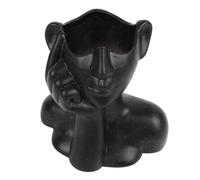 Cloimei Ceramic Face Vase Handmade Female Head Bust Art Vase Modern Decorative Flower Vase for Home Office Decor Unique Ceramic Sculpture Centerpiece Gift (Black)