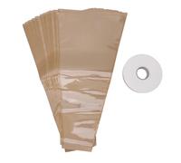 Cloimei Flower Wrapping Bags 50PCS Kraft Paper Bouquet Sleeves with Ribbon for Wedding Birthday Party Floral Arrangement DIY Gift Packaging Clear Plastic and Kraft Paper 17.7x9.4x