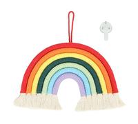 Cloimei Handwoven Macrame Rainbow Wall Hanging 7 Color Cotton Tassel Decor Boho Chic Nursery Living Room Bedroom Wall Art 24x27cm Home Decoration (BZ-701)