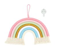 Cloimei Handwoven Macrame Rainbow Wall Hanging 7 Color Cotton Tassel Decor Boho Chic Nursery Living Room Bedroom Wall Art 24x27cm Home Decoration (BZ-703)