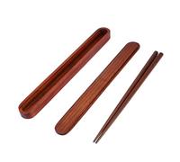 Cloimei Japanese Style Wooden Chopsticks Set with Pull Out Storage Box Portable Reusable Tableware for Home Dining Camping Travel Lightweight Natural Wood Material 25cm Length (Pull-Out Dark