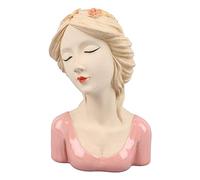 Cloimei Modern Ceramic Face Vase Artistic Decorative Flower Head Planter Unique Female Sculpture Home Office Decor Gift White 22cm Tall (Pinkish)