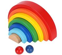 Cloimei Rainbow Stacker Wooden Building Blocks Educational Montessori Toys for Toddlers Preschool Learning Colorful Natural Wood Safe Non 18x9cm 9 Pieces