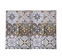 Cloimei Self Adhesive Tile Stickers Decorative Floor Wall Stickers Vintage Retro Peel and Stick Tiles for Kitchen Bathroom 12 Pack PVC 20x20cm (Light Gray with Gold Trim)