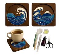 Cloisonne Enamel Art DIY Craft Kit, Filigree Enamel Art Project Craft Supplies Great Wave Coaster Epoxy Resin Making Kit, Paint by Numbers Kit for Handmade Home Decor Mother’S Day Stress Relief Gift