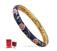 Cloisonne Enamel Bracelets, Blue and White Porcelain Filigree Enamel Bracelets, Round Elegant Handmade Floral Bracelet, Vintage Enamels Rhinestone Bangle, Creative Gifts for Girls and Women (Style I)