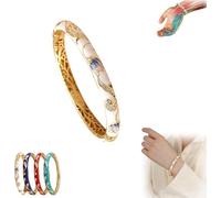 Cloisonne Enamel Lymphatic Magnetic Therapy Gold Bracelet, Magnetic Therapy Pave Bracelet, Magnetic Copper Band,Lymphatic Slimming Magnetic Bracelet for Women (White)