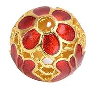 Cloisonne Loose Beads Gilding Edge Hollow Round Beads DIY Exquisite Luster Bracelet Necklace Beaded Accessories Pure Copper Material 1.3cm Size Handmade Jewelry Making Supplies (Red)