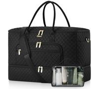 CLOKARS Travel Duffle Bag, Wide Open Large Weekender Bag for Women with Shoe Compartment, Carry on Overnight Bags, Black, 38L US