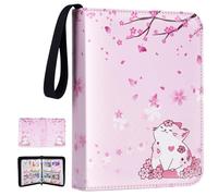 CLOKORIA Card Binder for Girls Gifts,440 Cards Collectible Trading Card Holder Case with 55 Sleeves, 4 Pocket for TCG Game Cards Collection Sports Trading Cards Collector Album (Sakura cat)