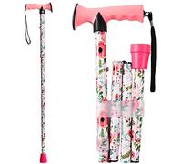 CLOKTA Folding Walking Stick for Women Men Floral Folding Lightweight Adjustable Portable Seniors Adult Comfortable T Handles Walking Stick (Pink Floral)