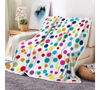 Clolrful Polka Dots Rainbow Throw Blankets, White Modern Geometric Soft Cozy Flannel Warm Blanket for Bedroom Living Room Home, Plush Throw Blanket Camping Travel Couch Sofa Kids, 50 x 60