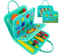 Clomnpe Busy Board for Toddlers, 34 IN 1 Montessori Toys Sensory Activities Preschool Educational Toys for Learning Fine Motor Skills for 3 4 5 6 Years, Travel Toys for Kids on Plane - Green/Dinosaur