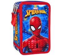 Clondo 3D Pencil Case 3 Compartments Children, Triple Filled, 44 Elementary School Accessories, 3 Zips, 20 cm, Rule, Crayons, Markers, Spiderman25 B, Pen holder