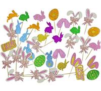 Clonynix 36 pcs Easter Cupcake Toppers Picks,Glitter Bunny Ear Rabbit Egg for Easter Day Theme Baby Shower Birthday Party Supplies