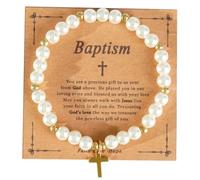 CLOORDE First Communion Bracelet for Women White Pearl Gold Cross Charm Bracelets First Communion Confirmation Baptism Bracelets Religious Catholic Jewelry Gifts for Daughter Granddaughter, L, Zinc