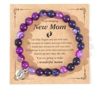 CLOORDE To An Amazing New Mom Bracelet 1st Time Mother's Day Bracelet Gift for New Mom Natural Amethyst Pink Lava Stone Beaded Bra-celet Pregnancy Jewelry Gifts for Mama, L, Amethyst, no gemstone