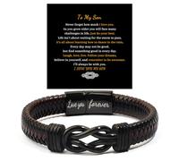 CLOORDE To My Son Bracelet from Dad/Mom Infinity Braided Leather Bracelet Engraved Love You Forever Wristband Fathers Day Graduation Gifts for Son, L, Leather, no gemstone