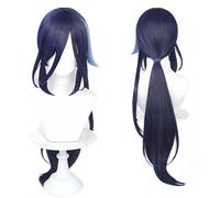 Clorinde Wig Long Blue Straight with Ponytail Bangs Heat Resistant Synthetic Hair for Woman Comic Con Cos Anime Halloween Replacement Wigs