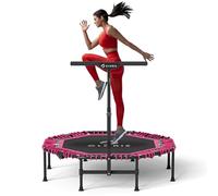 CLORIS 48in Folding Trampoline Mini Rebounder Fitness Trampoline with Adjustable Foam Handle for Kids/Adult, with safty Padded Cover Best Gift for Kids/Adult (48in-Pink)