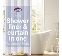 Clorox 2-in-1 Bathroom Shower Curtain Liner, Durable Fabric, Weighted Magnets for Bath Water Control, Washable Premium Quality, Extra Long Stall 78" x 54" White