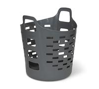 Clorox Flexible Laundry Basket - Plastic Hamper for Clothes, Bedroom, and Storage - Portable Round Bin with Carry Handles, 1 Bushel, Grey