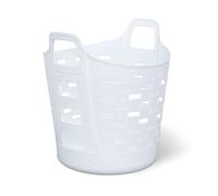 Clorox Flexible Laundry Basket - Plastic Hamper for Clothes, Bedroom, and Storage - Portable Round Bin with Carry Handles, 1 Bushel, White