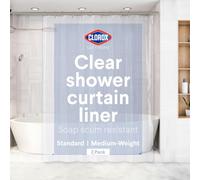 Clorox Shower Curtain Liner, Premium Medium-Weight Durable Waterproof 6g PEVA for Bathroom with Weighted Magnets, Standard Size 72" x 72", Clear 2 Pack