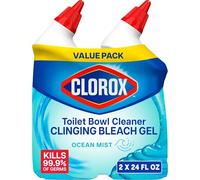 Clorox Toilet Bowl Liquid Disinfecting Cleaner with Clinging Bleach Gel, Remove Mildew and Mold, Ocean Mist Scent, 24 Ounces (Pack of 2)