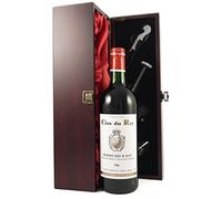 Clos du Rey 1986 Bordeaux vintage wine in a silk lined wooden box with four wine accessories, 1 x 750ml