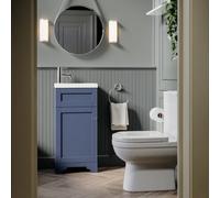 Close Coupled Toilet and Blue Basin Vanity Unit Cloakroom Suite - Baxenden