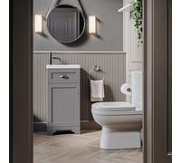 Close Coupled Toilet and Grey Vanity Unit Traditional Bathroom Suite - Baxenden