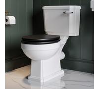 Close Coupled Traditional Toilet with Black Wooden Soft Close Seat & Brushed Brass Handle - Park Royal