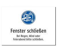 Close the window - Bei Regen, Wind oder Feierabend bitte schließen. - Aluminium sign A2: 594 x 420 mm - with graphic and text
