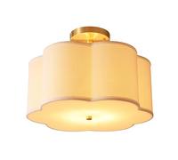 Close To Ceiling Lights Rustic Brass Farmhouse Ceiling Light White Fabric Drum Shade Ceiling Lamp Semi Flush Mount Close To Ceiling Light Fixtures for Cloakroom Bedroom Kitchen Hallway Entryway