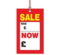 Close to the Bone Cards - Promotional Labels - x200 Swing Ticket - (STRING IS NOT INCLUDED) Tag - Was/Now - 57x95mm #1535A, Red