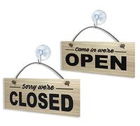 Close to the Bone Wooden Open and Closed Two Sided Sign with Real Leather Cord for Oak Veneer Hanging Vintage Business Shop Sign #1091, 190mm x 90mm x 5mm
