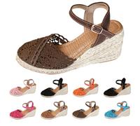 Close Toe Espadrilles Sandals for Women Braided Platform Wedge Sandals Ladies Hollow Breathable Thick Bottom Walking Shoes Summer Adjustable Buckle Ankle Strap Dress Shoes