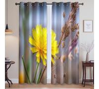 Close-Up Flower Dandelion Drapes For Home Cinema - Thermal Insulated Blackout Panel Curtains, Yellow, W90 x L72(2 Panels) 228x182cm