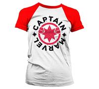 Close Up Marvel Girlie Captain Marvel Round Shield T-Shirt white/red, printed, 100% cotton.