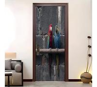 Close-Up of an Animal Parrot Waterproof Self-Adhesive PVC Art Door Stickers for Interior Doors&Wall, Grey Removable Door Poster Sticker Wallpaper Decoration for Bedroom Living Bathroom 82x200 cm