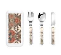 Close-up of deep Cat's Eye 3-Piece Stainless Steel Children's Cutlery Set Perfect for Parties picnics and Dinners