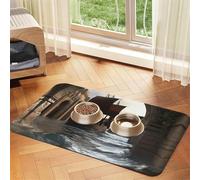 Close up of Magic Watergate Pet Feeding Mat Dog Cat Eating Food Absorbent Leather Tablecloth for and Water Bowl Waterproof No Stains Quick Dry Non-Slip 17.72 * 11.8IN
