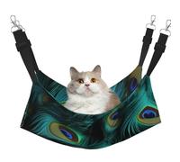 Close-Up of Peacock Feathers Cat Hammock for Cage Hanging Soft Pet Hammock Bed with Adjustable Straps and Metal Hooks Reversible Double Sided Hanging Bed Soft Sleeping Hammock for Cats