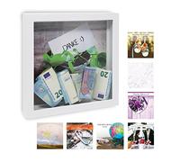 Close Up Picture Frame XL Money Box White | Includes 8 Design Interchangeable Designs | 100% Wood/Glass 22 x 22 x 3 cm