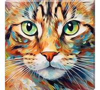 Close Up Rainbow Cat Kitten Canvas Wall Art Picture (8” x 8”)