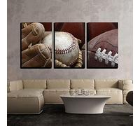 Close up Shot of Well Worn Baseball in Baseball Glove HD Canvas Wall Art 3 Piece Unframed Poster Set, Modern Living Room Decoration Prints for Home Decor (50x75cmx3)