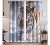Close-Up Wildlife Tiger Curtains For Boys And Girls - Thermal Insulated Printed Panel Curtains, Brown, W66" x L72"(2 Panels)167x182cm